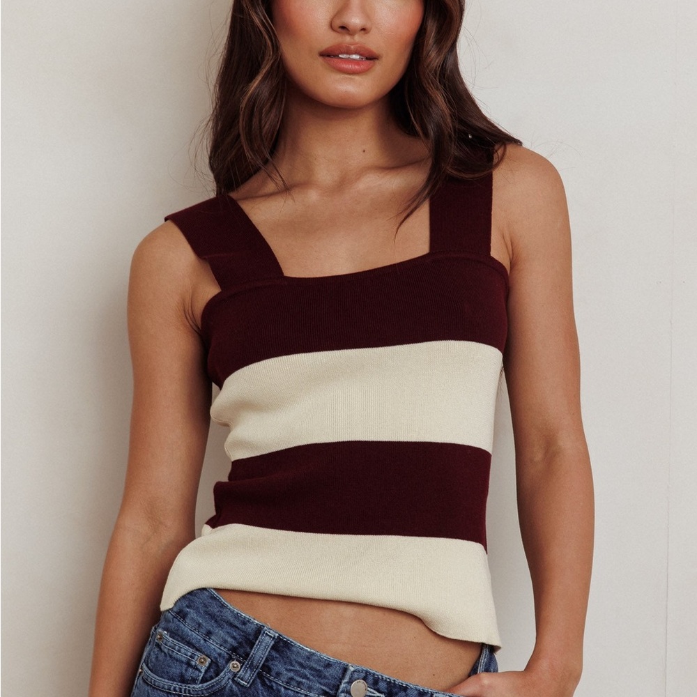 Selfie Leslie/Indikah Lisa Striped Knit Tank Top Red Bean